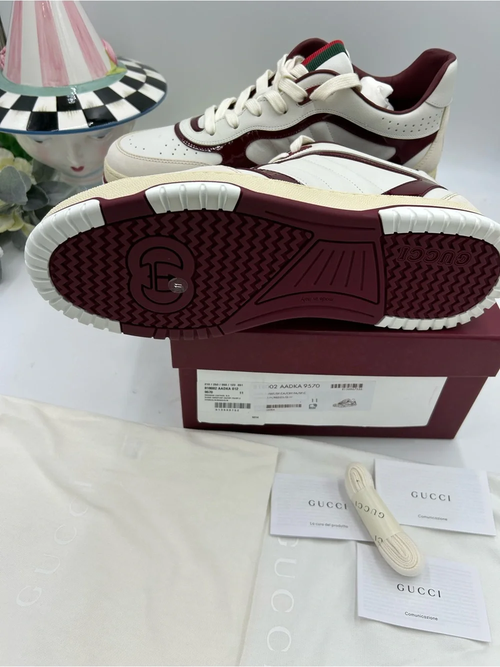 Men's Gucci re-web sneakers in white leather and patent trim size 11 fits 12 US